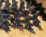 6pcs Black Floral Lace Appliques Embroidered Rose Lace Motifs on Tulle