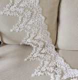 Ivory Embroidered Floral Lace Trim – Net Lace Border Fabric, Sewing Craft Supply, 6 Meters