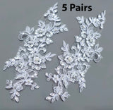 5 Pairs Ivory or White Beaded Lace Applique Floral Sequins Embroidered Bridal Motif Patch