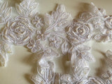 Craftuneed A Mirror pair white beads lace applique sew on embroidered floral sequins lace motif patch