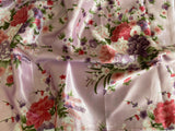 Craftuneed 1 Meter Pink floral print Satin fabric Japanese style Peony Blossom Glossy fabric For Sewing