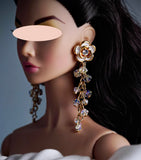 Handmade 1:6 Scale Doll Earrings Miniature Faux Crystal Tassel Earrings for Fashion Dolls