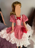1:6 Scale Doll Victorian Style Dress Miniature Red White Lace Gown Outfit Handmade