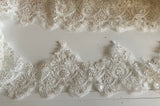 Ivory Floral Sequin Lace Trim – Eyelash Lace Border Sewing Supply, Total 6.8 Meters