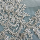 Ivory Beaded Lace Applique Bridal Sequin Embroidered Lace Motif For Bodice Bolero
