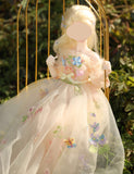 HandHandmade Floral Tulle Doll Dress Miniature Fairy Garden Ball Gown For 1/4 1/3 Scale