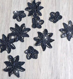 50pcs Black Floral Sequin Lace Applique Embroidered Flower Motif Patches For Sewing DIY