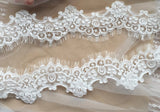 Ivory floral embroidered lace trim with eyelash edge Bridal sewing material, 9 Meters