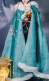 Handmade Embroidered Floral Doll Cape Miniature Faux Fur Velvet Cloak For 1:3 Scale