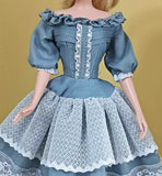 Craftuneed Handmade 1:6 Scale miniature Victorian Style Doll Dress and Hat Elegant Blue Lace Gown for Collectible Dolls