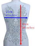 Luxury White Beaded Bridal Lace Applique Rhinestone Bodice Motif Patch Embellishment