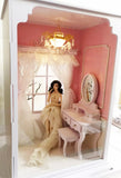 Craftuneed 1:6 scale Miniature Dollhouse Vanity Room Scene Includes Dressing Table Stool, Chandelier, Curtain, Dust Cover For Fashion Dolls
