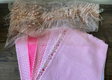 Craftuneed Job lot 7pcs peach pink feather beaded sequins lace trim in 130cm and cotton fabric pieces