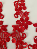 Craftuneed Bundle 6pcs red sew on lace applique embroidered floral tulle lace motif patch