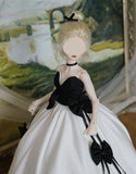 Handmade Doll Ball Gown Miniature Dress with Petticoat Black White 1/6 1/4 1/3 Scale