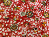 Craftuneed 3 Meters Red Japanese Sakura Cherry Blossom Butterfly Print Cotton Fabric for Dress Sewing diy