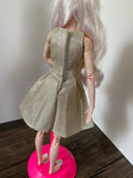 1:6 miniature doll champagne evening dress mini dollhouse V-Neck ball gown dress