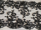 Craftuneed Bundle 7 Meters Black Floral Lace Trim Upper &amp; Lower Matching Pair Embroidered Tulle Lace Trimming for Sewing