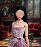 Handmade 1:6 Scale Doll Lace Dress with Necklace Miniature Victorian Style Gown Lilac