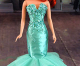 Handmade 1:6 Scale Doll Mermaid Dress Green Blue Sequin Beaded Gown Outfit