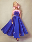 Handmade 1:6 Scale Floral Doll Dress Miniature Dark Blue Satin Gown with Earrings