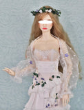 Craftuneed 1:6 Scale Doll Floral Petal Dress with Necklace and Sleeves Miniature Fashion Doll Gown Outfit Handmade