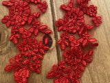 4pcs Red Floral Lace Appliques Embroidered Flower Lace Motif Patch on Tulle