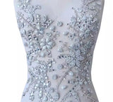 White Rhinestone Lace Applique, Beaded Sequin Motif, Bridal Costume Embellishment
