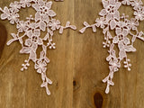 A Pair Salmon Pink Floral Lace Appliques Embroidered Flower Lace Motifs Patches