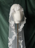 White Floral Lace Drop Veil  Single Tier Mantilla Style Bridal Wedding Veil