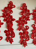 Bundle 5pcs red sew on lace applique embroidered floral tulle lace motif patch