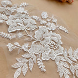 Ivory Beaded Floral Lace Applique Embroidery Sequins Motif Patch Luxury (4 Pairs)