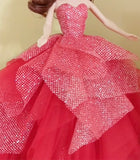 Handmade 1:6 Scale Doll Ball Gown Miniature Red Glitter Doll Dress with Petticoat