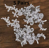 5 Pairs Ivory or White Floral Lace Applique Bridal Embroidered Wedding Motif Patch