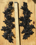 A Pair Black Floral Lace Applique Rose Embroidered Lace Motifs on Tulle