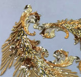 Gold Sequin Lace Applique Pair Large Couture Embroidered Motif Patch For Costume DIY