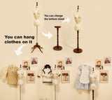 Craftuneed 1:6 Scale Miniature Vintage French Style Wooden Dress Form Mannequin Prop with 2 Interchangeable Bases Doll Furniture
