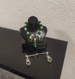 1:6 Doll Necklace Earrings Set Miniature Green Faux Pearl Rhinestone Jewellery Handmade