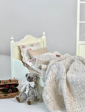 Craftuneed 1:6 scale Dollhouse French Style Princess Bed Miniature Ivory cream Wooden Bed Bedding Set For Fashion Dolls