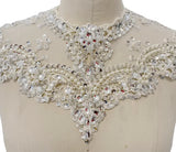 Rhinestone Lace Applique Panel, Bridal Beaded Bodice Motif Patch, Front Piece Only
