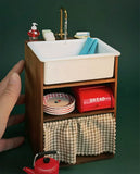 1:6 Scale Dollhouse Sink Cabinet Handmade Miniature Wooden Kitchen Bathroom Storage