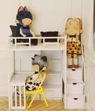 Handmade Dollhouse High-Low Loft Bunk Bed Miniature Wooden Bedroom Furniture in 1:12 Scale