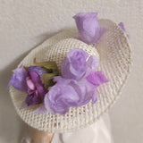 Handmade 1:6 Scale Doll Hat with Lilac Purple Flowers Miniature Doll Accessory