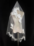 Ivory Floral Lace Wedding Veil Single Tier Mantilla Style Bridal Drop Veil