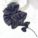 Black Beaded Floral Applique 3D Satin Embroidered Patch Sequin Lace Motif
