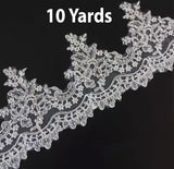 Ivory or White Floral Lace Trim Embroidered Border Edging, Bridal Sewing DIY (10 Yards)