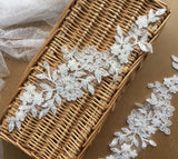 4 Pairs Ivory Beaded 3D Floral Lace Applique Embroidered Lace Motif Patch For Bridal DIY Craft Sewing