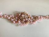 Craftuneed Handmade Pink Beaded Lace Necklace Faux Pearl Embroidered Floral Choker for Fairycore, Wedding or Costume Crafts