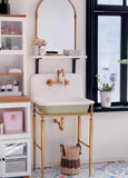 Craftuneed 1:6 miniature dollhouse Retro Sink with Faucet Bathroom Wash Basin Mirror mini doll furniture