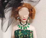 1:6 Scale Doll Necklace Earrings Set Miniature Green Rhinestone Jewellery Handmade
